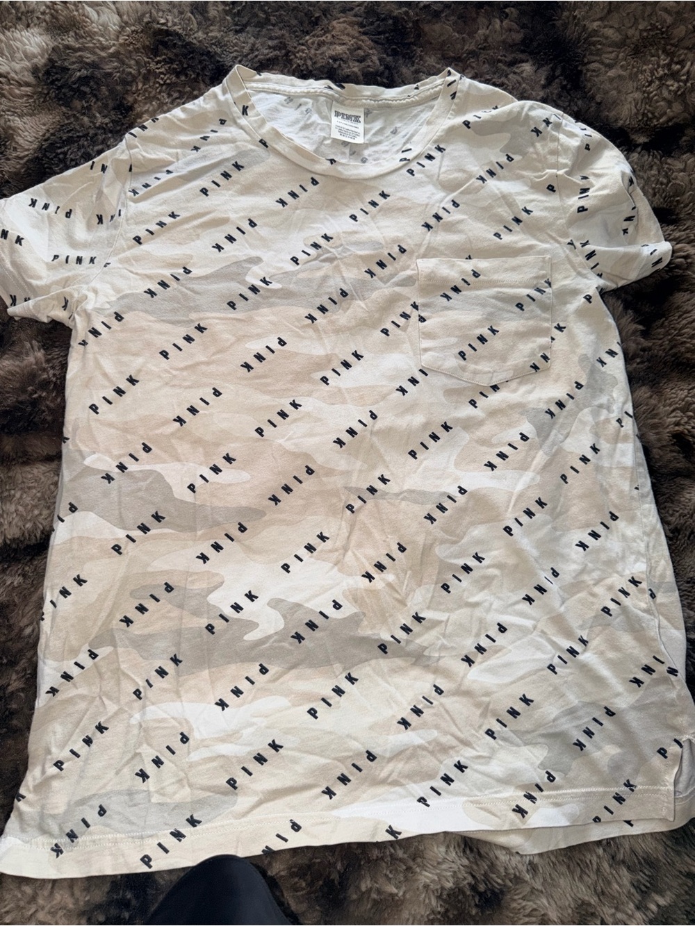 PINK Victoria's Secret White Camo Logo Short Sleeve Tee